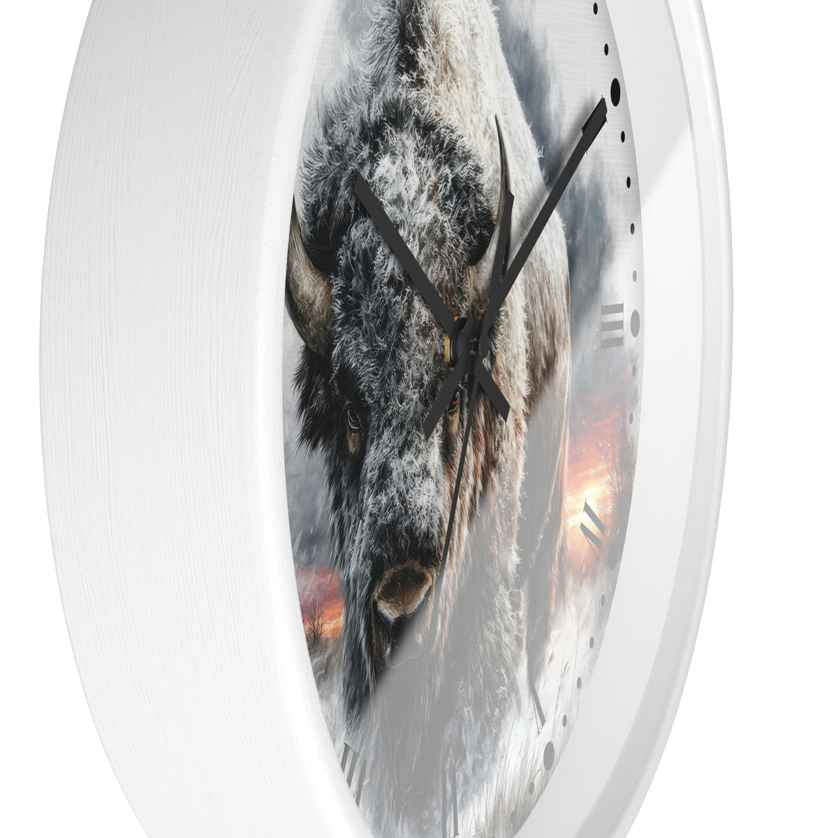 Winter Buffalo Wall Clock — Rustic Bison Decor