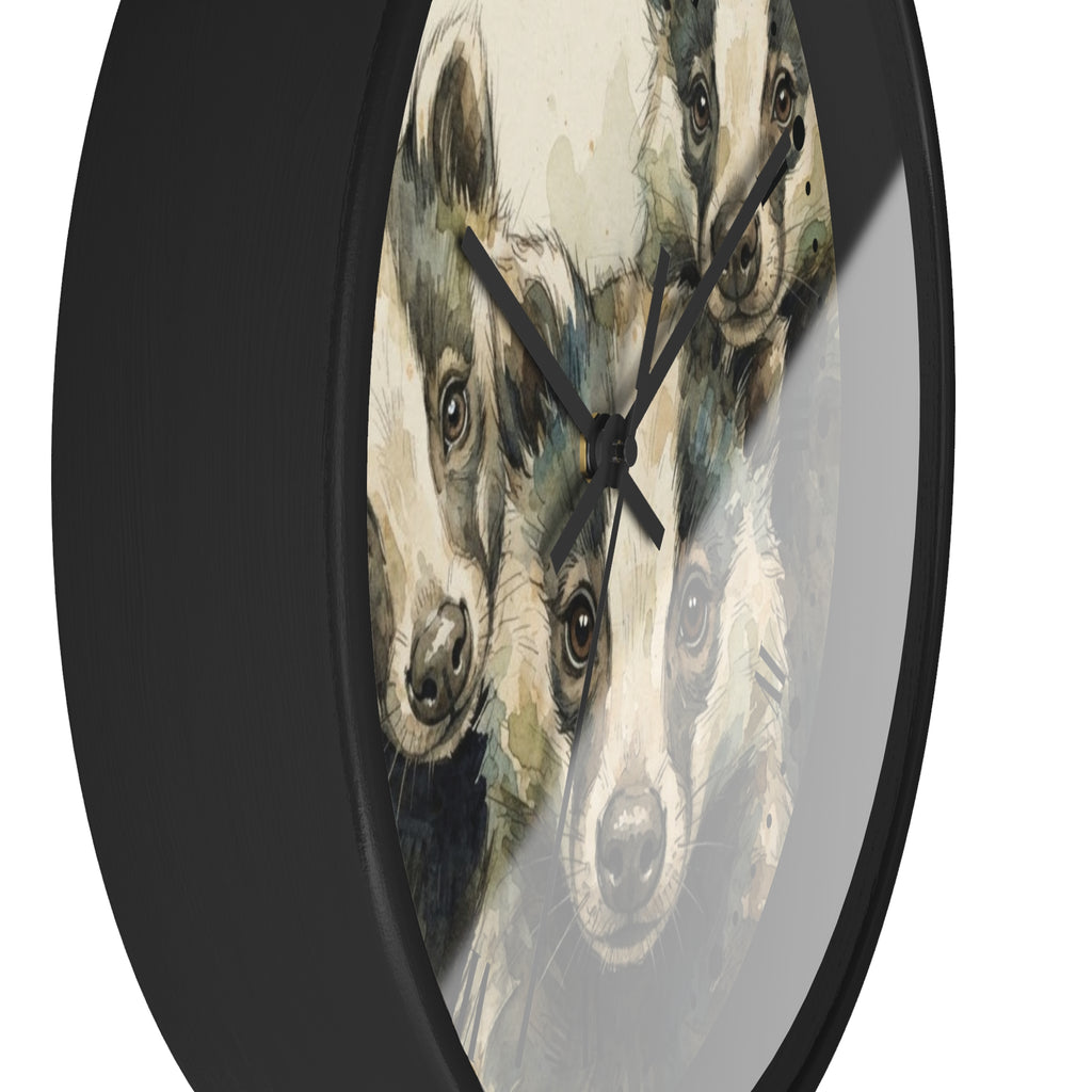 Badger Trio Wall Clock — Watercolor Wildlife Home Decor
