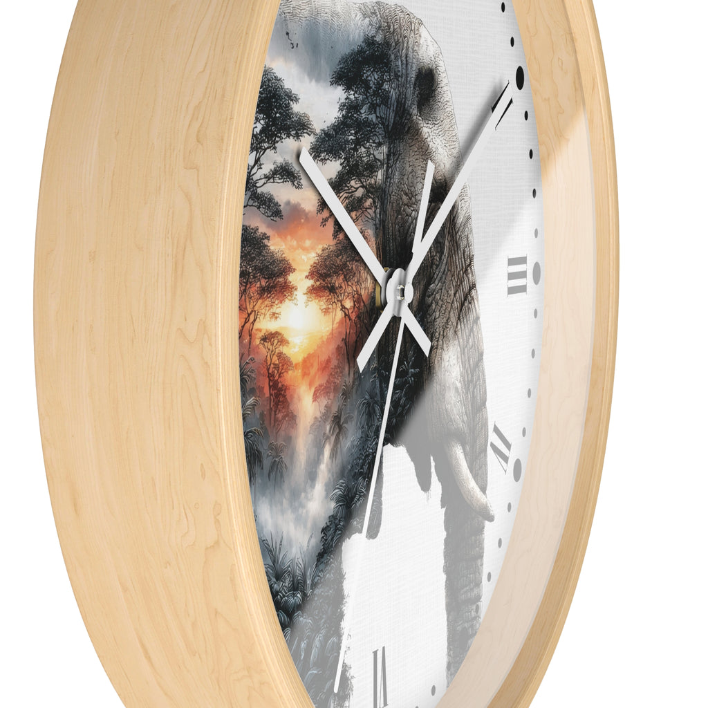 Elephant Sunrise Wall Clock — Wildlife Silhouette Art Decor