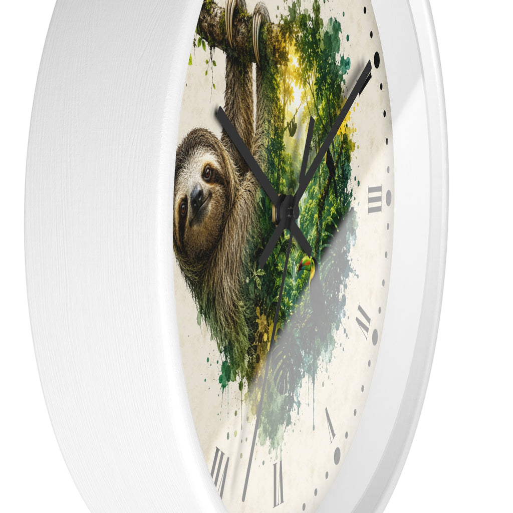 Sloth Toucan Layered Portrait Wall Clock — Tropical Animal Bird Decor