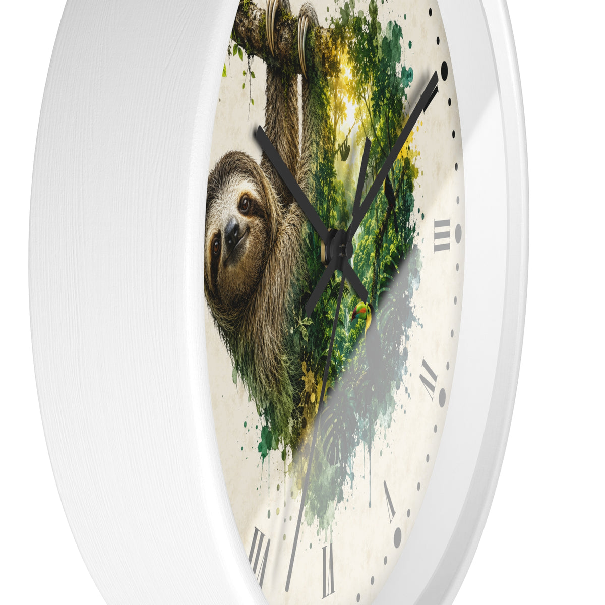 Sloth Toucan Layered Portrait Wall Clock — Tropical Animal Bird Decor