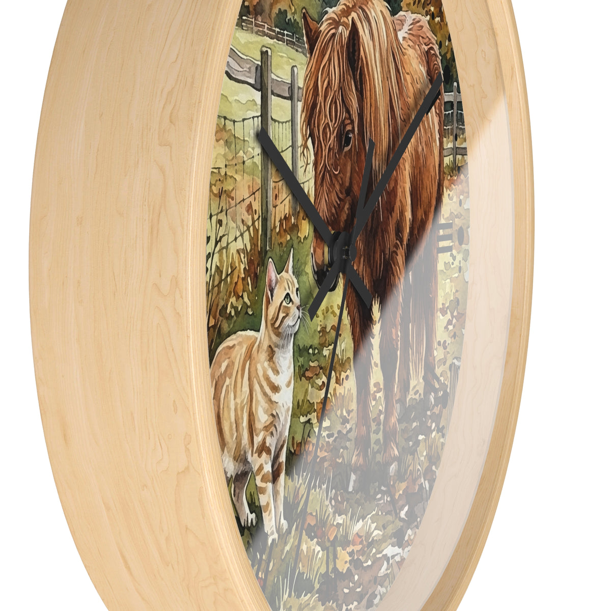 Pony and Tabby Cat Farmhouse Wood Wall Clock