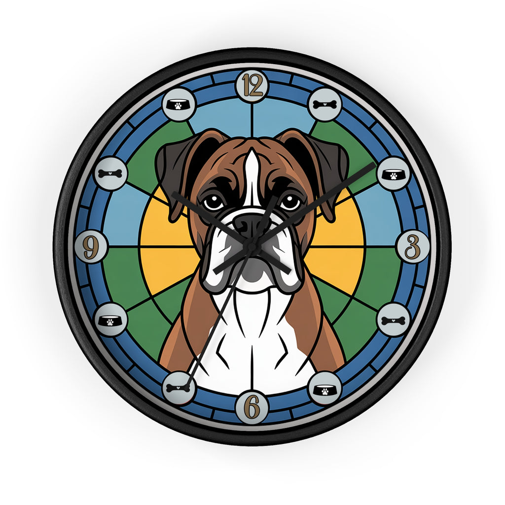 Decorative wall clock with a dog illustration on a white background