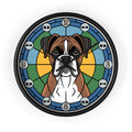 Decorative wall clock with a dog illustration on a white background