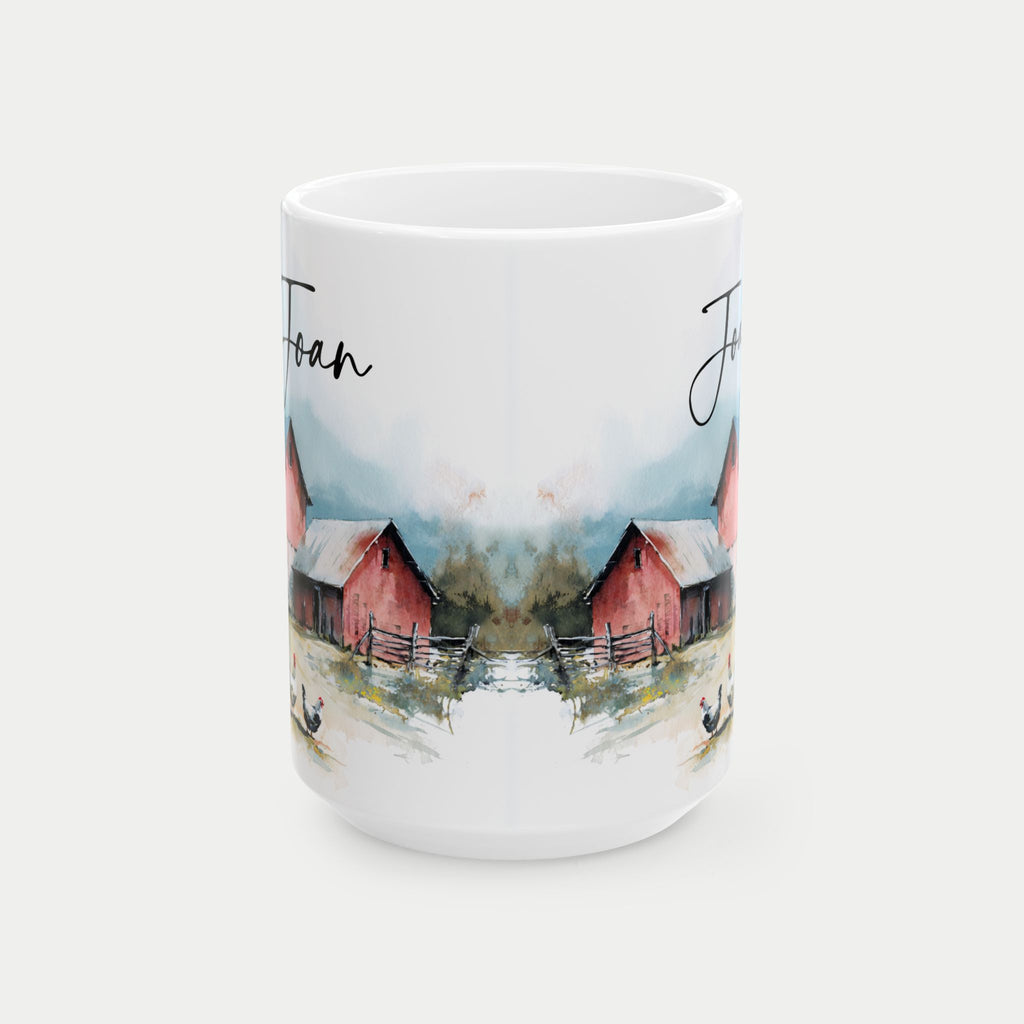 Personalized Old Chicken Farmhouse Ceramic Mug — Rustic Country Morning Coffee Cup