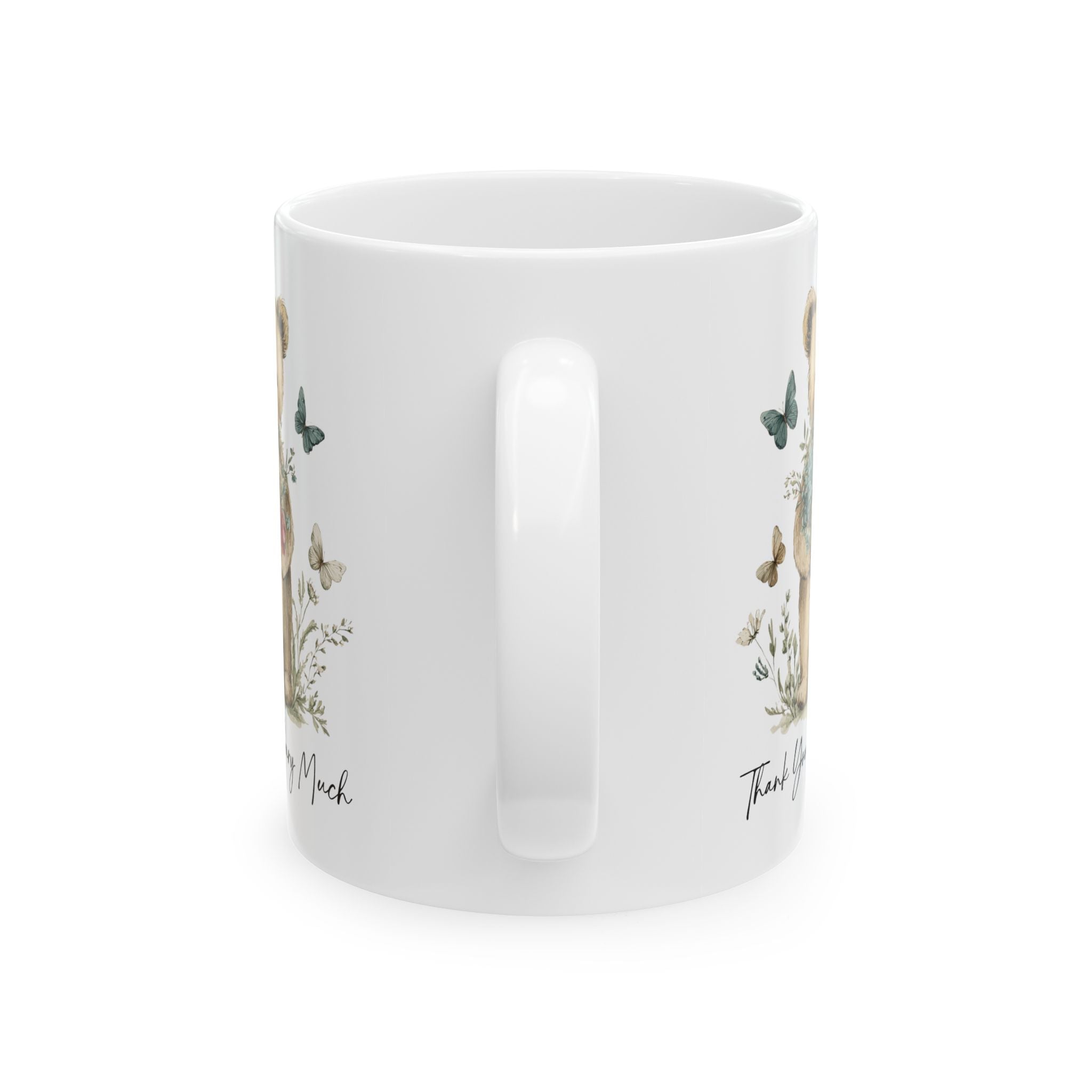 Floral Teddy Bear Thank You Mug — Botanical Ceramic Coffee Cup (11oz, 15oz)