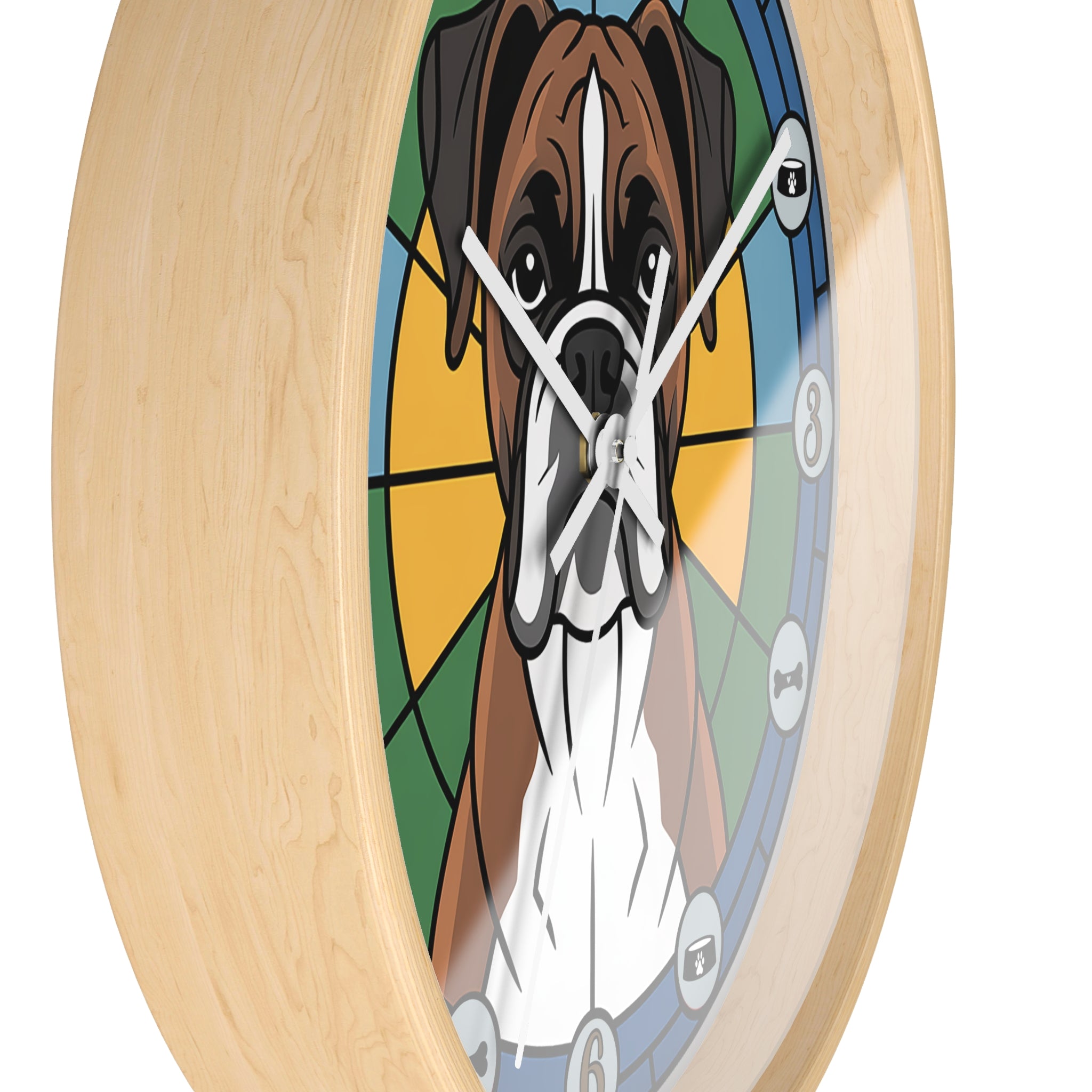 Wall clock with a dog illustration on a white background