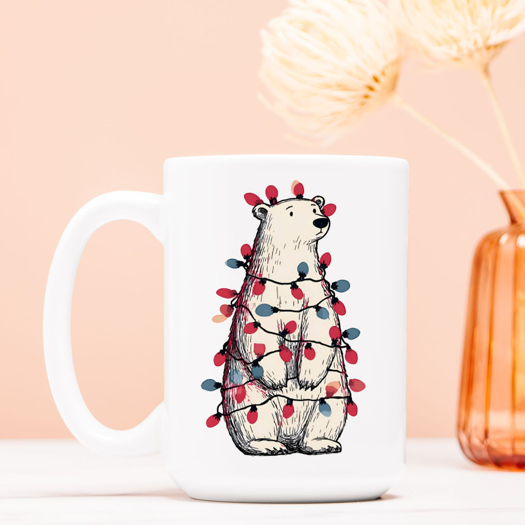 Polar Bear in Christmas Lights Mug Deluxe 15oz.
