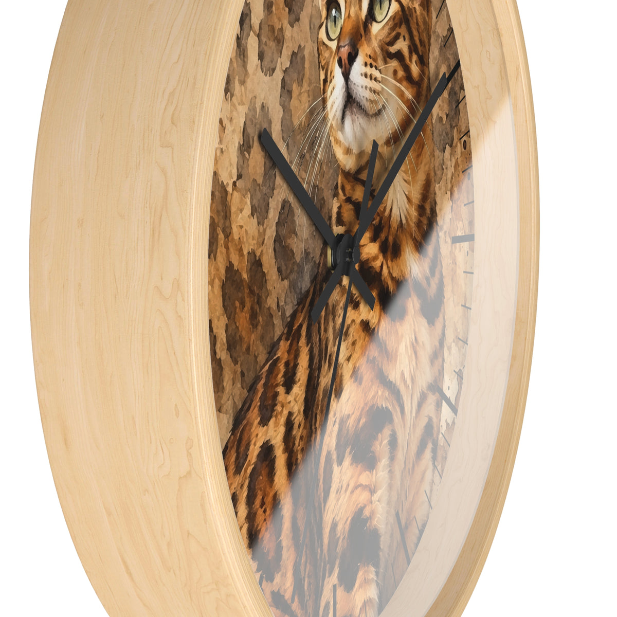 Cheetah Print Bengal Cat Wood Wall Clock – Wildlife-Inspired Home Decor for Cat Lovers