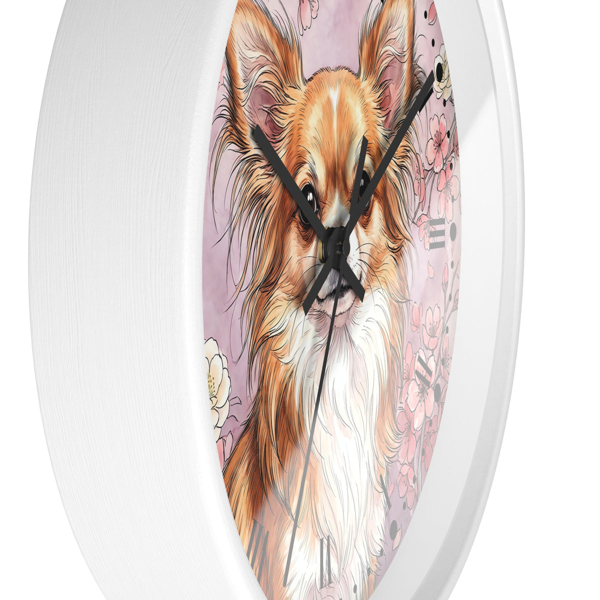 Chihuahua Floral Wall Clock — Pink Dog Decor for Pet Lovers
