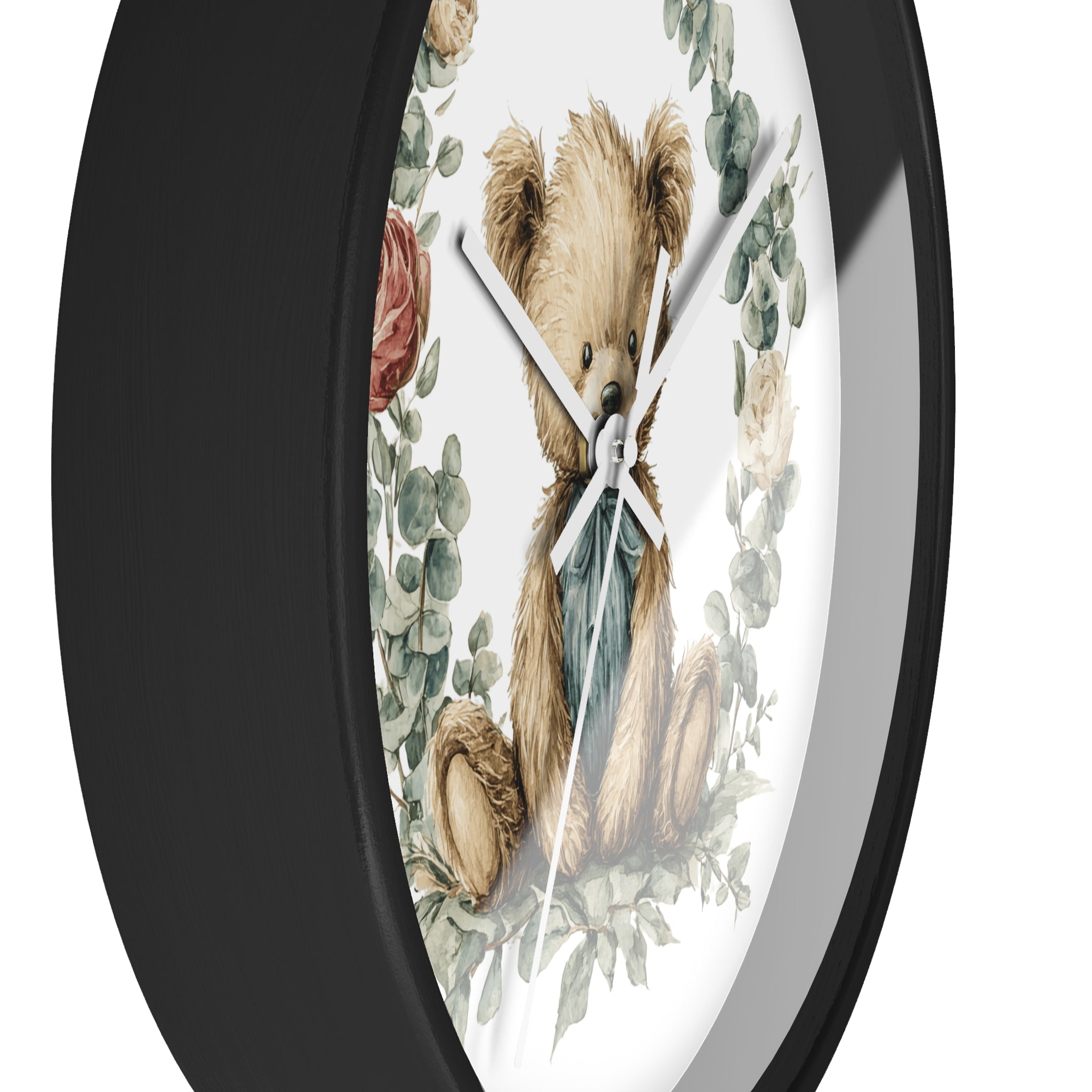 Teddy Bear Floral Wall Clock - Multiple Colors — Nursery Decor Clock with Soft Vintage Illustration