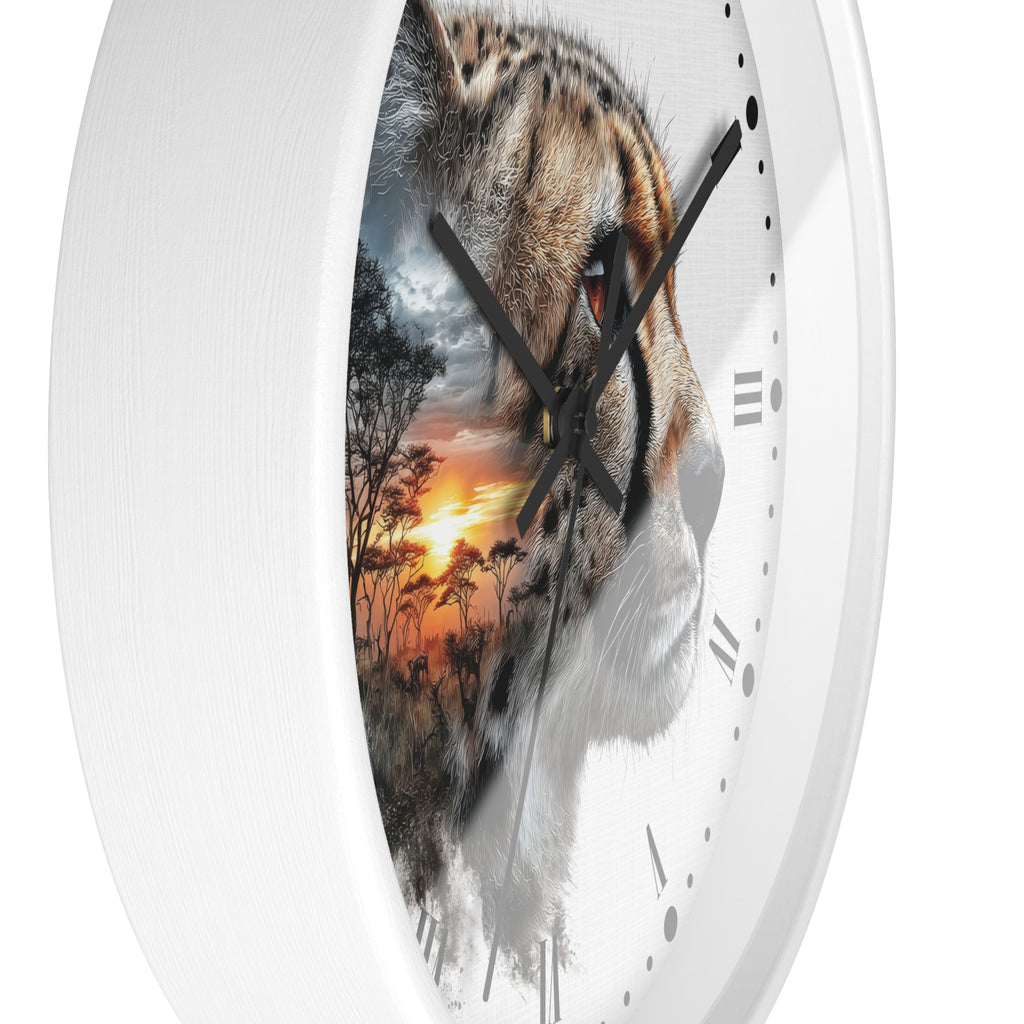 Cheetah Sunset Wall Clock — Safari Animal Landscape Decor