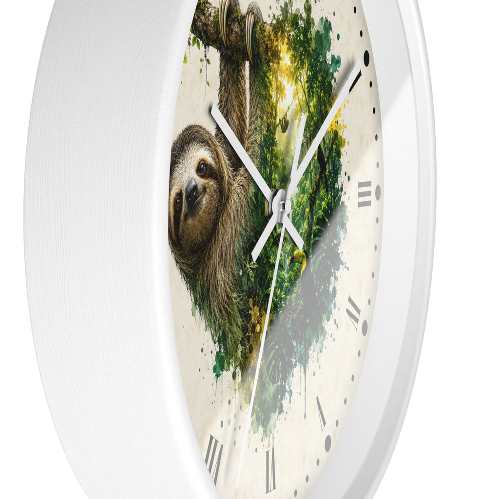 Sloth Toucan Layered Portrait Wall Clock — Tropical Animal Bird Decor