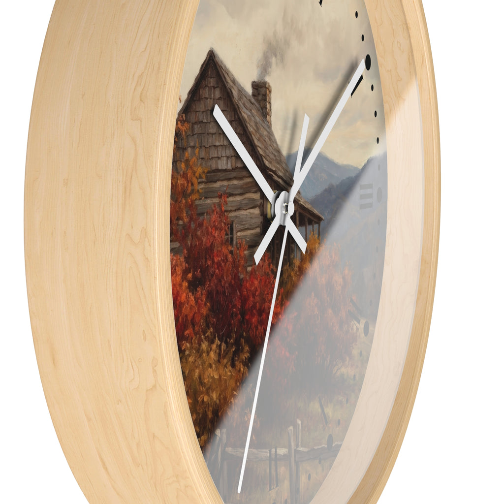 Rustic Cabin Autumn Mountain Wall Clock