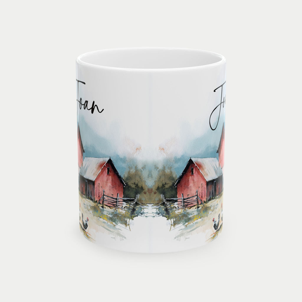 Personalized Old Chicken Farmhouse Ceramic Mug — Rustic Country Morning Coffee Cup