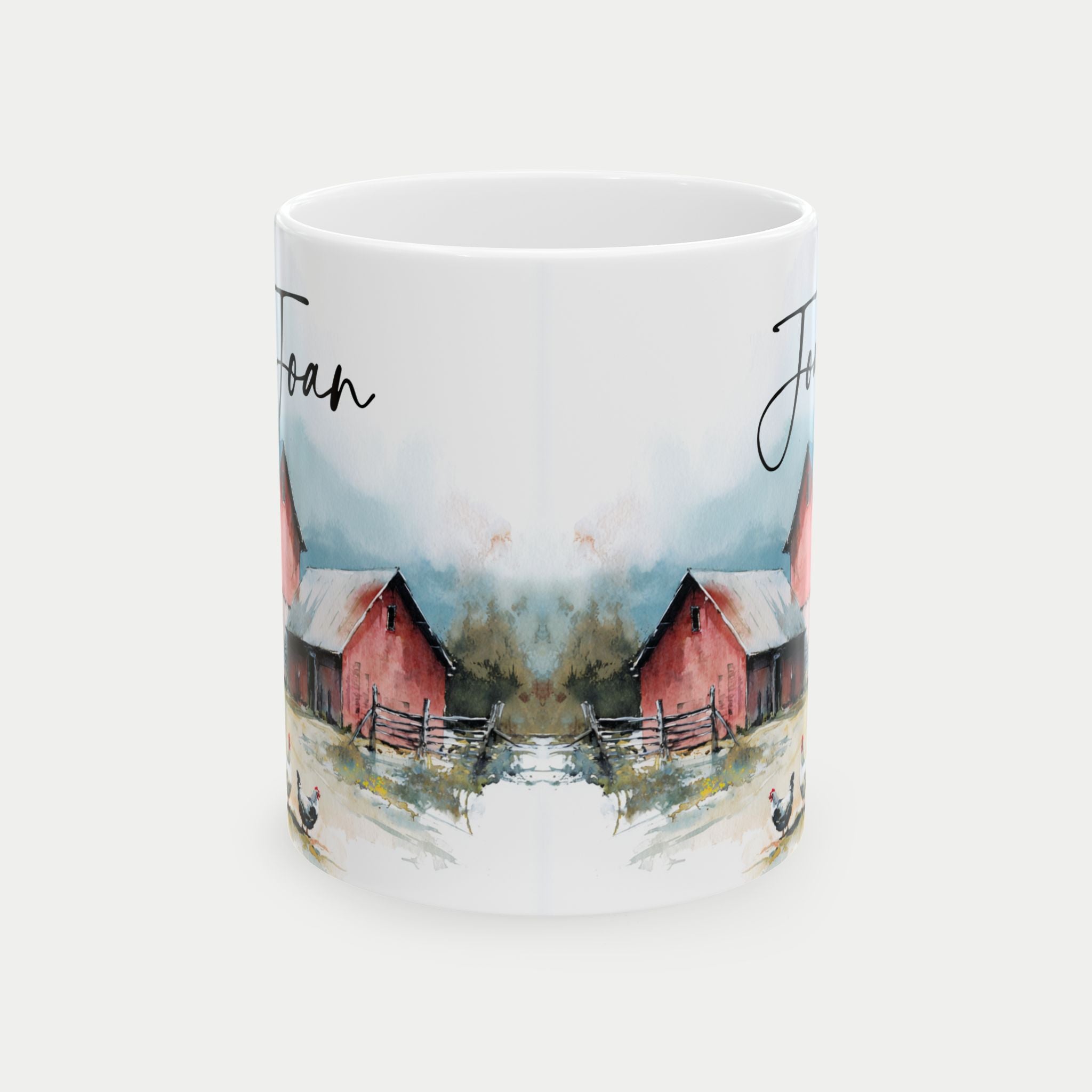 Personalized Old Chicken Farmhouse Ceramic Mug — Rustic Country Morning Coffee Cup