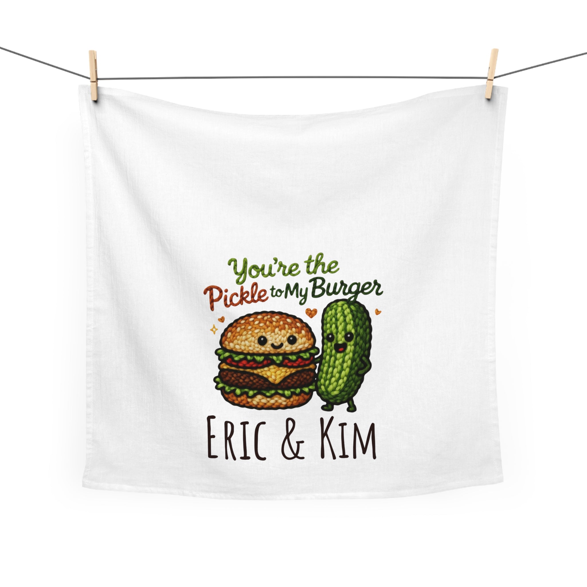 Personalized Tea Towel - "You’re the Pickle to My Burger" Cute Couples Kitchen Gift