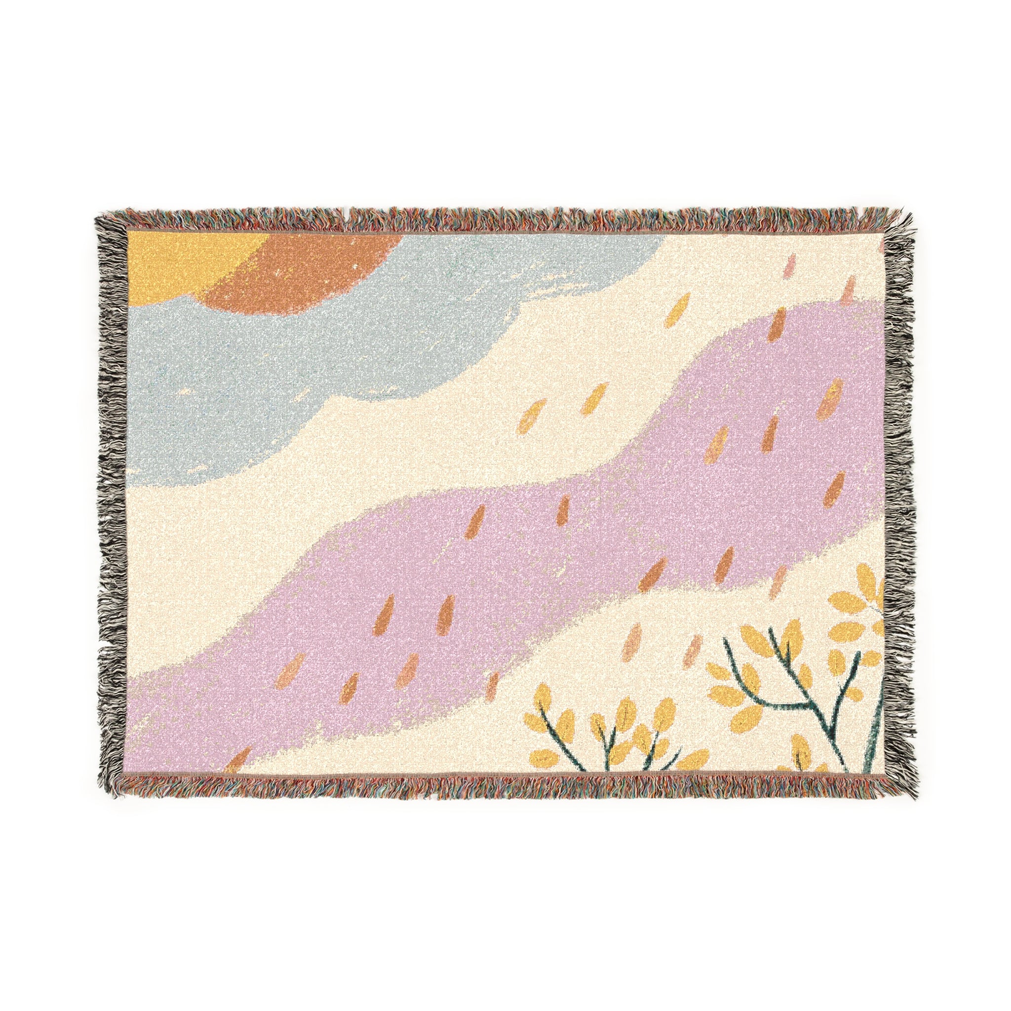 Hand Drawn Nature-Inspired Woven Blanket for Cozy Living