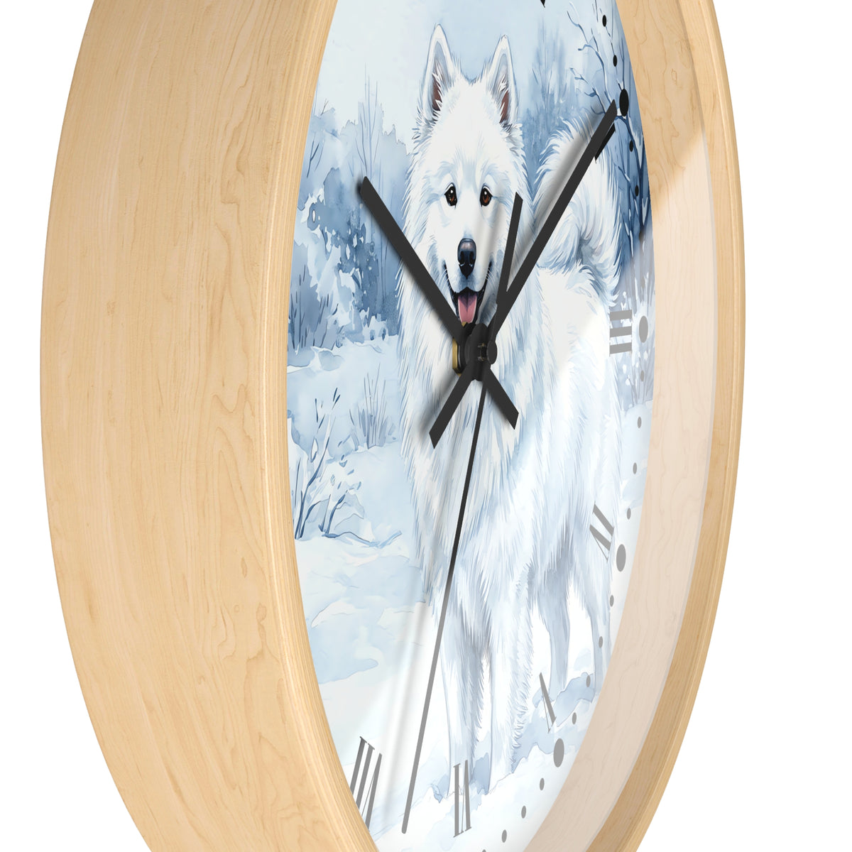 Watercolor Samoyed Wall Clock — Winter Dog Home Decor