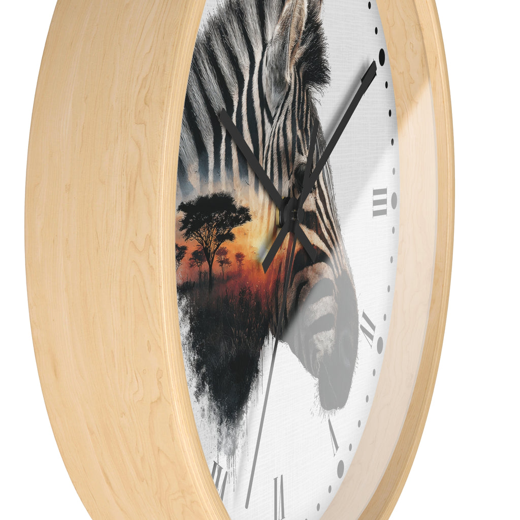 Zebra Silhouette Wall Clock — African Sunset Animal Decor