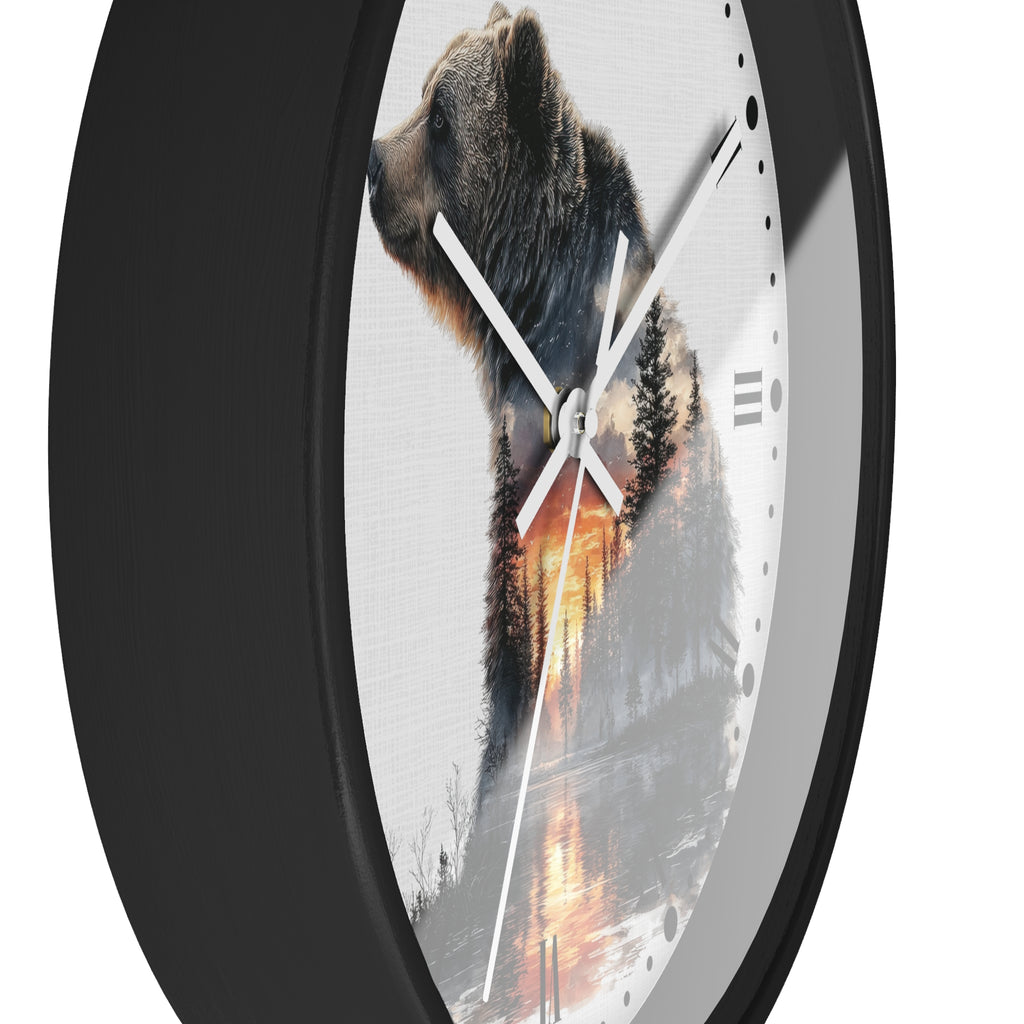 Bear Landscape Wall Clock — Rustic Wildlife Decor