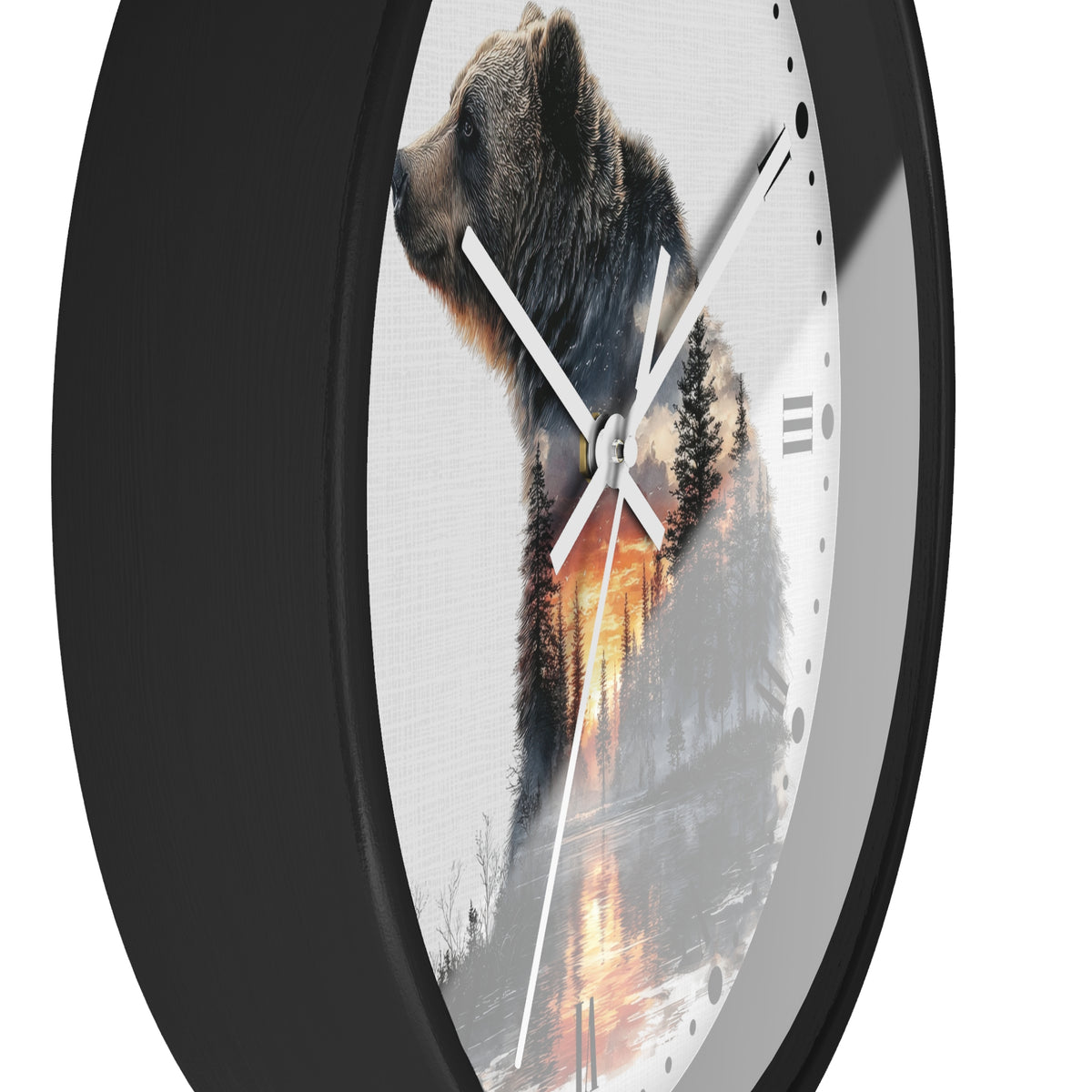 Bear Landscape Wall Clock — Rustic Wildlife Decor