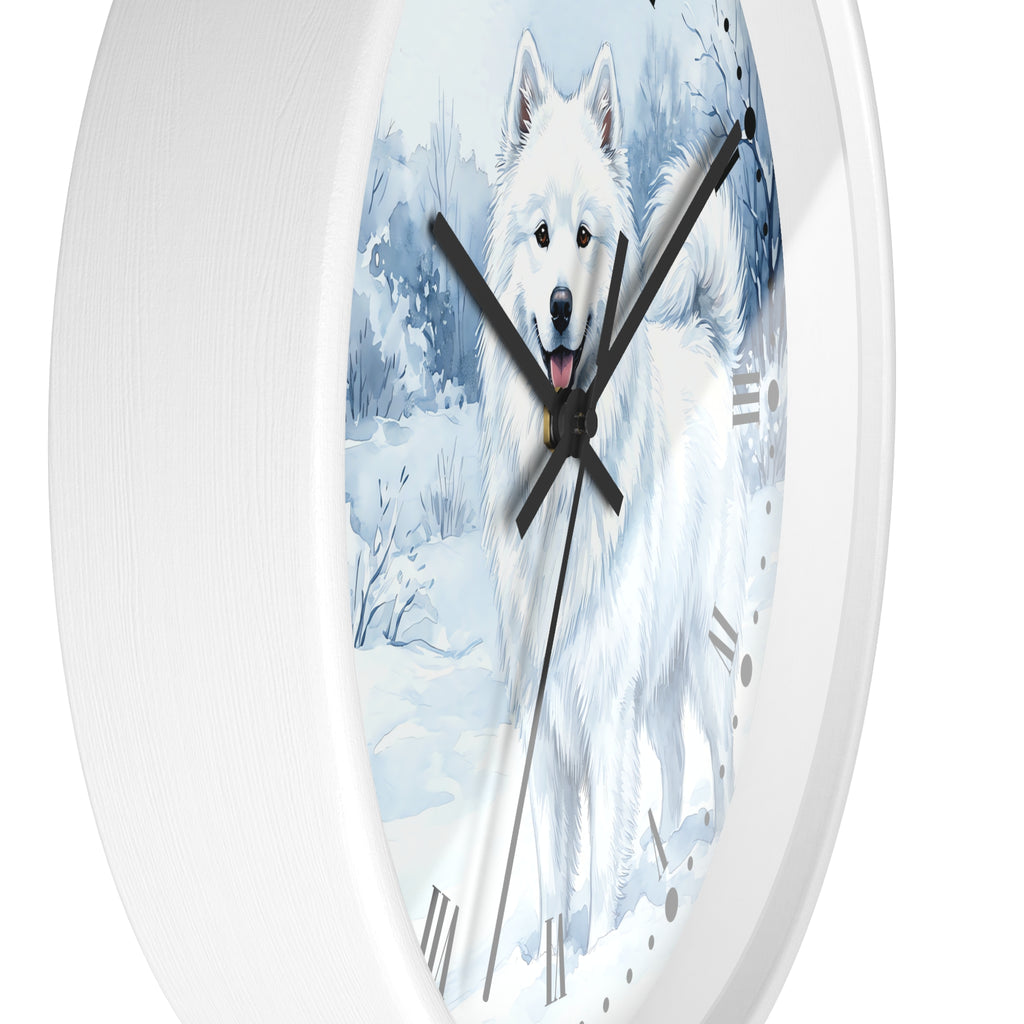 Watercolor Samoyed Wall Clock — Winter Dog Home Decor