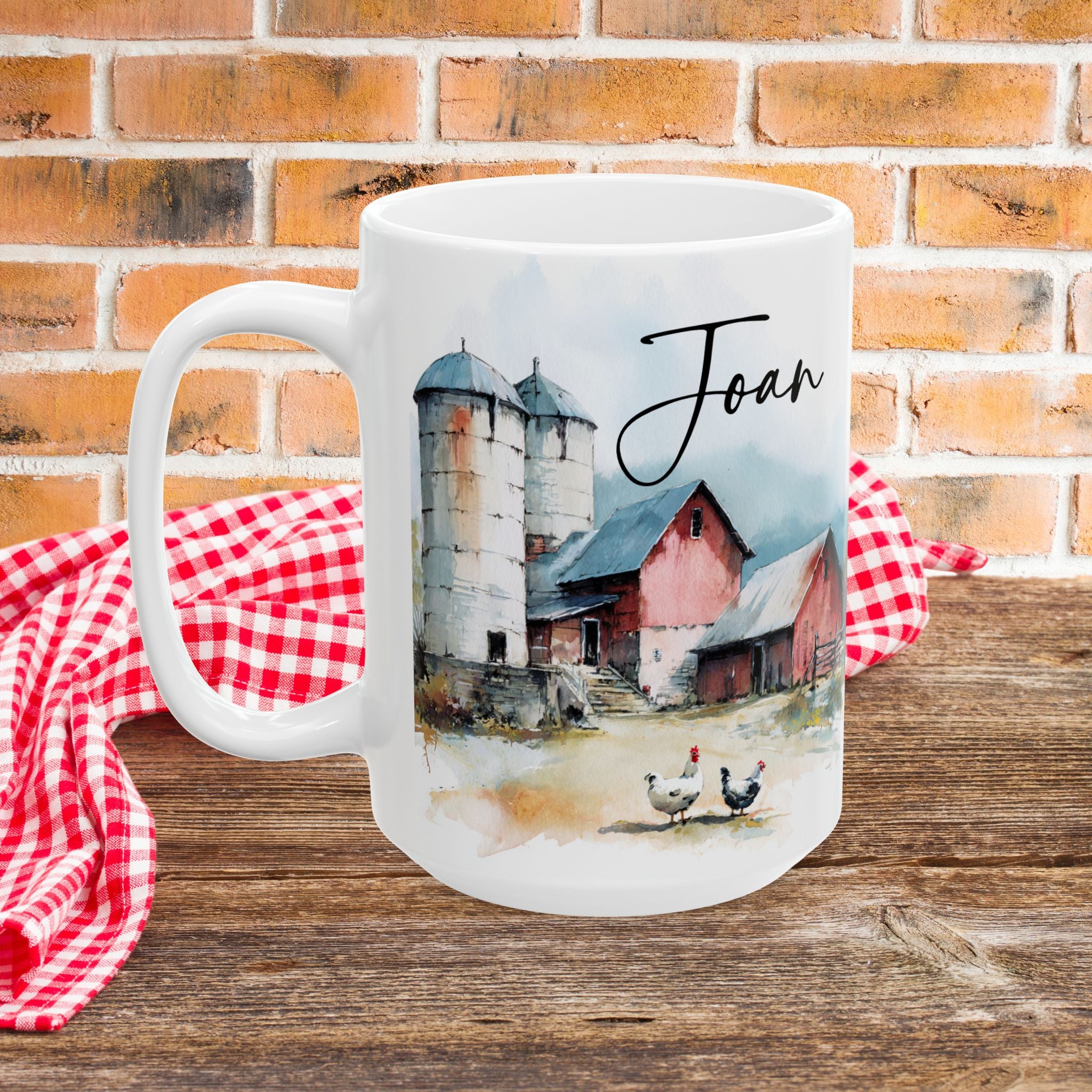 Personalized Old Chicken Farmhouse Ceramic Mug — Rustic Country Morning Coffee Cup