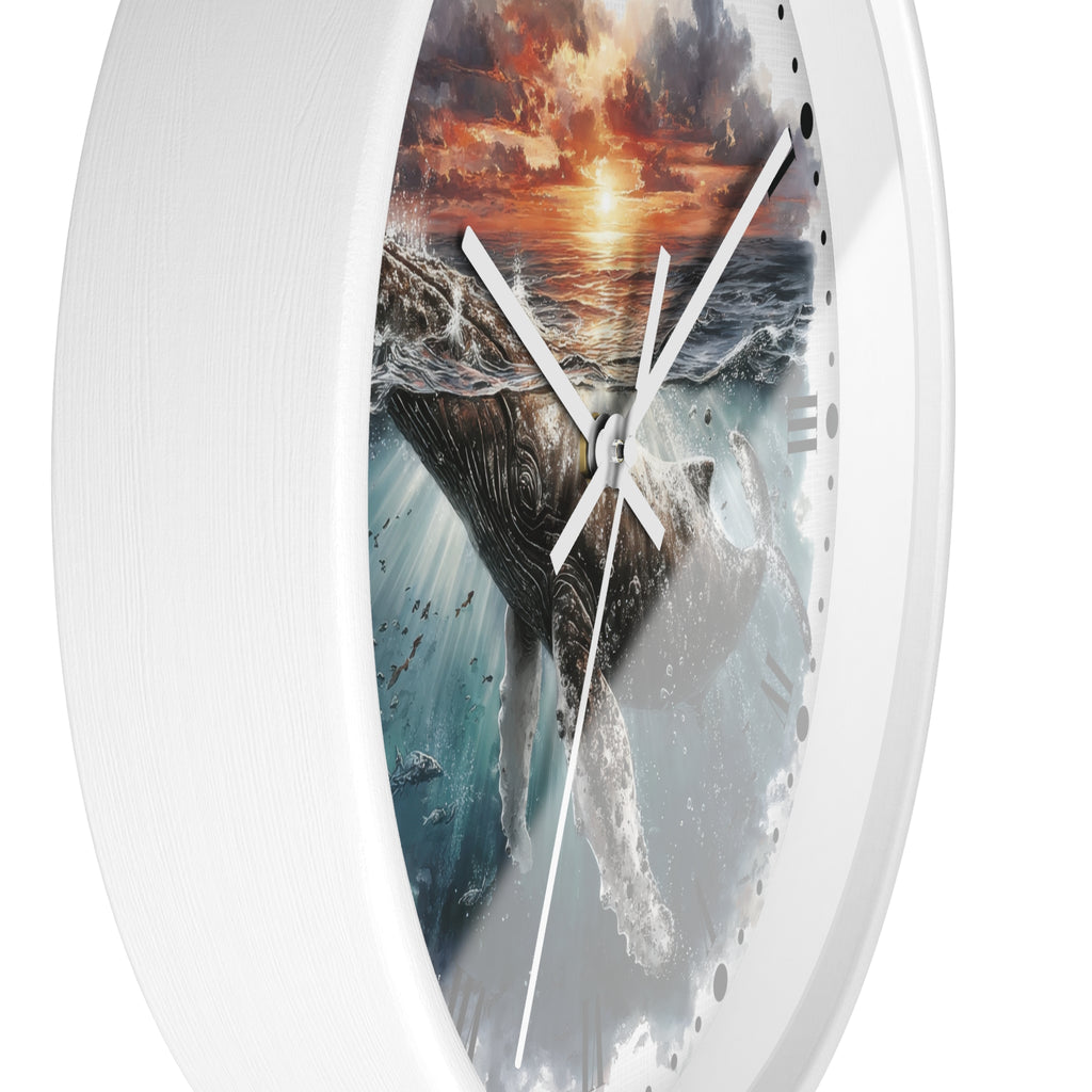 Humpback Whale Sunset Wall Clock — Ocean Animal Decor