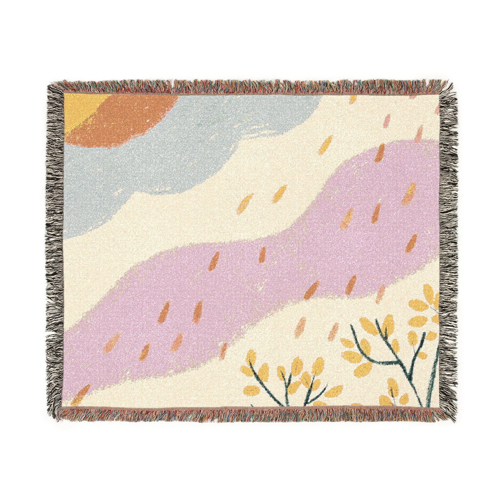 Hand Drawn Nature-Inspired Woven Blanket for Cozy Living