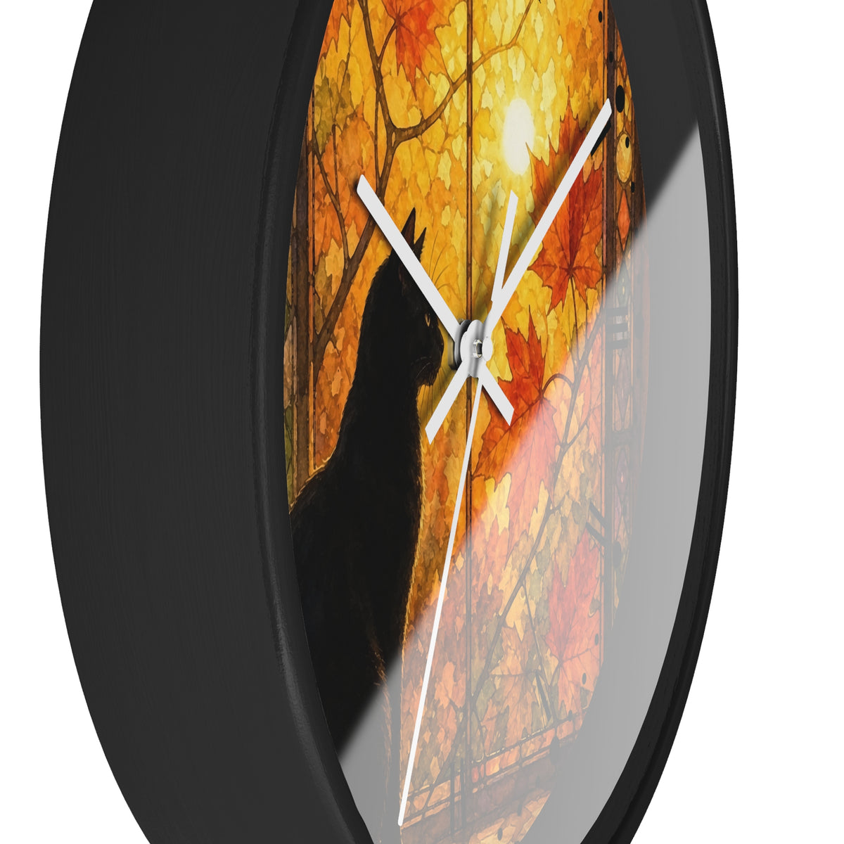 Window Cat Wall Clock — Black Cat Stained Glass Decor