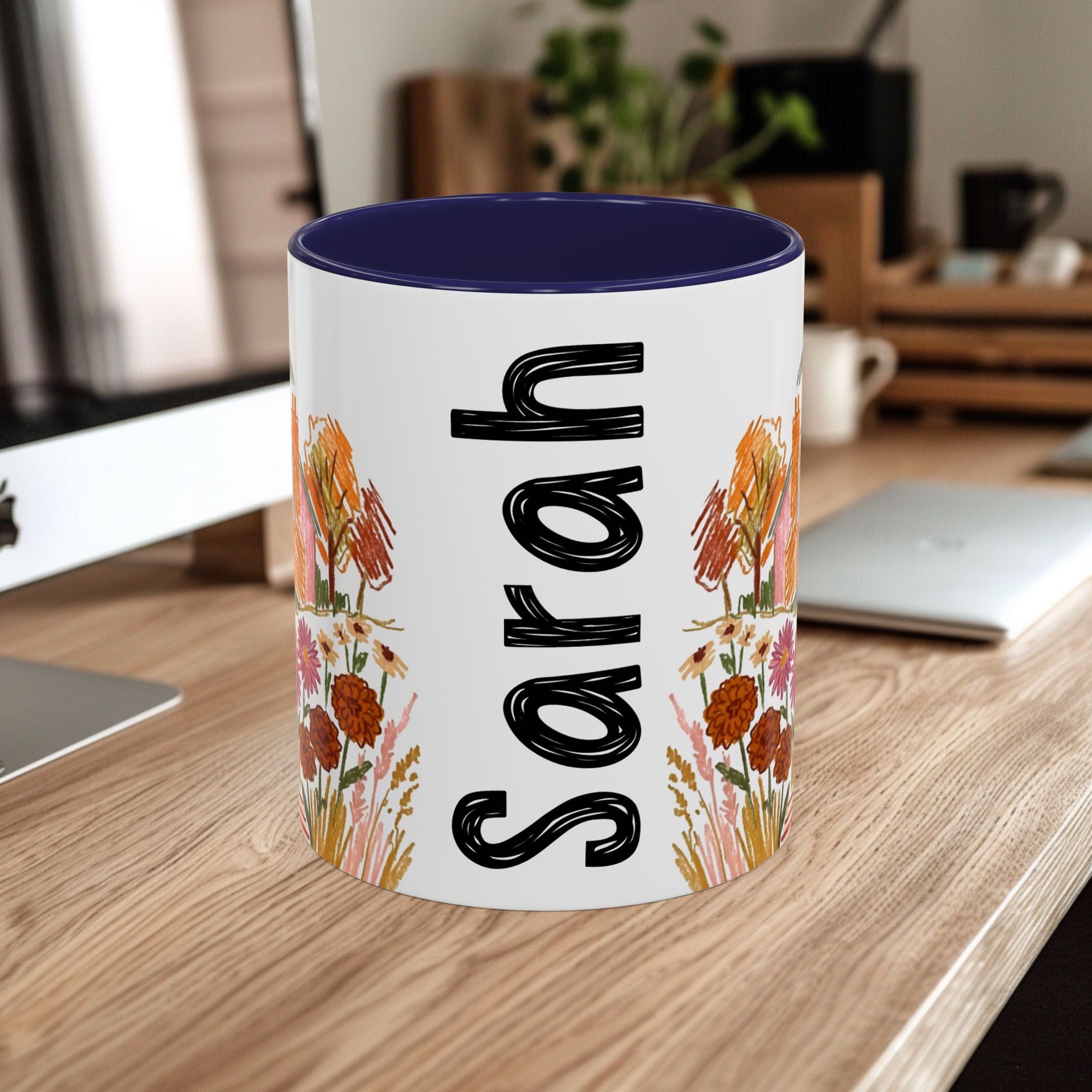 Personalized Floral Cottage Coffee Mug | Custom Name Accent Mug (11/15oz)