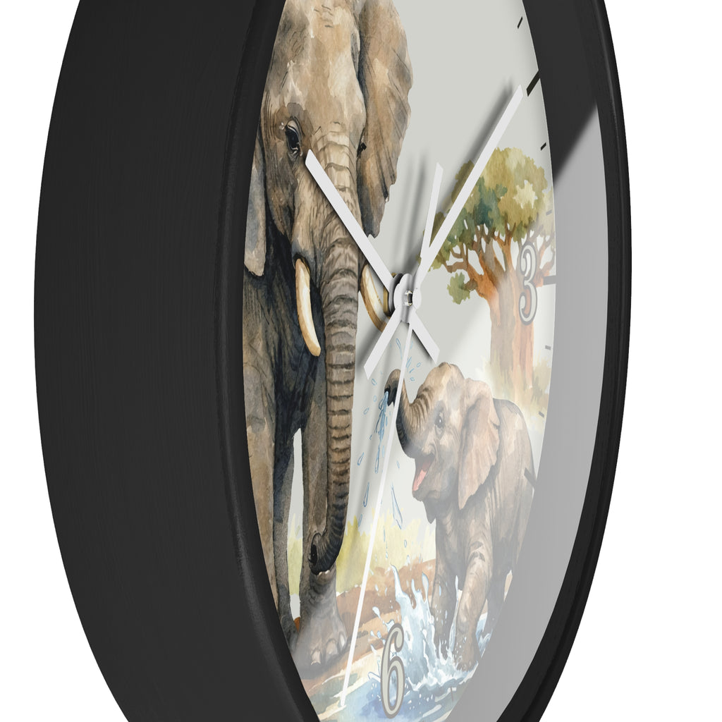 Elephant Family Wall Clock — Watercolor Safari Nursery Decor