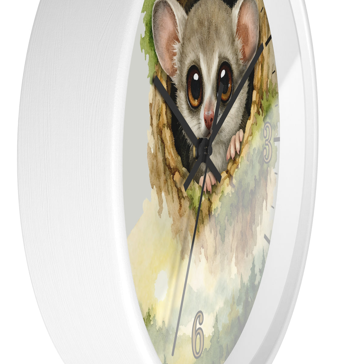Galego Bush Baby Wall Clock — Watercolor Wildlife Nursery Decor