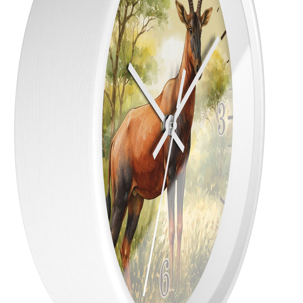 African Topi Antelope Wall Clock — Watercolor Wildlife Home Decor