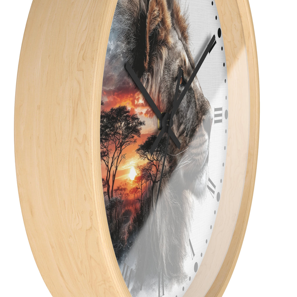 Lion African Sunset Wall Clock - Big Cat Safari Decor
