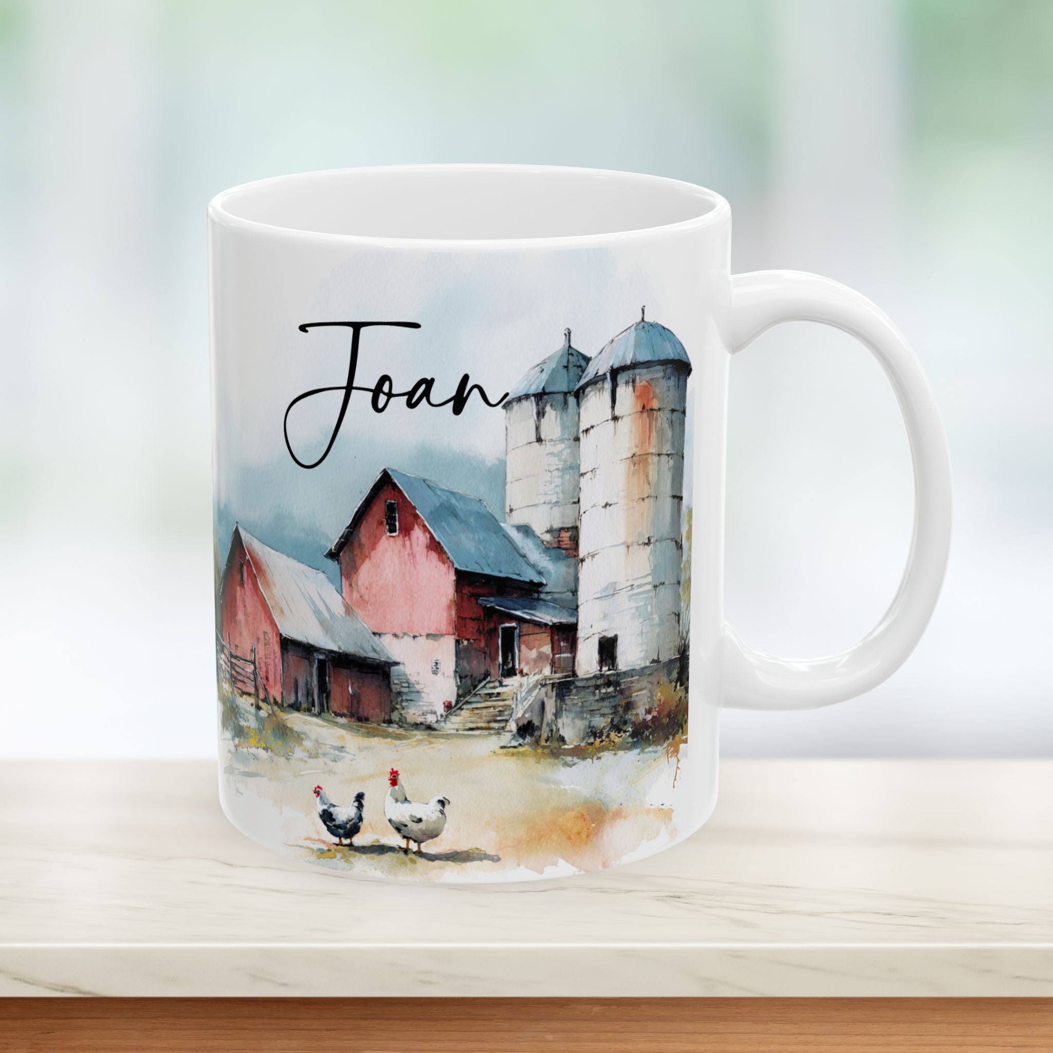 Personalized Old Chicken Farmhouse Ceramic Mug — Rustic Country Morning Coffee Cup