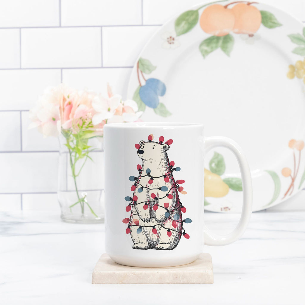 Polar Bear in Christmas Lights Mug Deluxe 15oz.