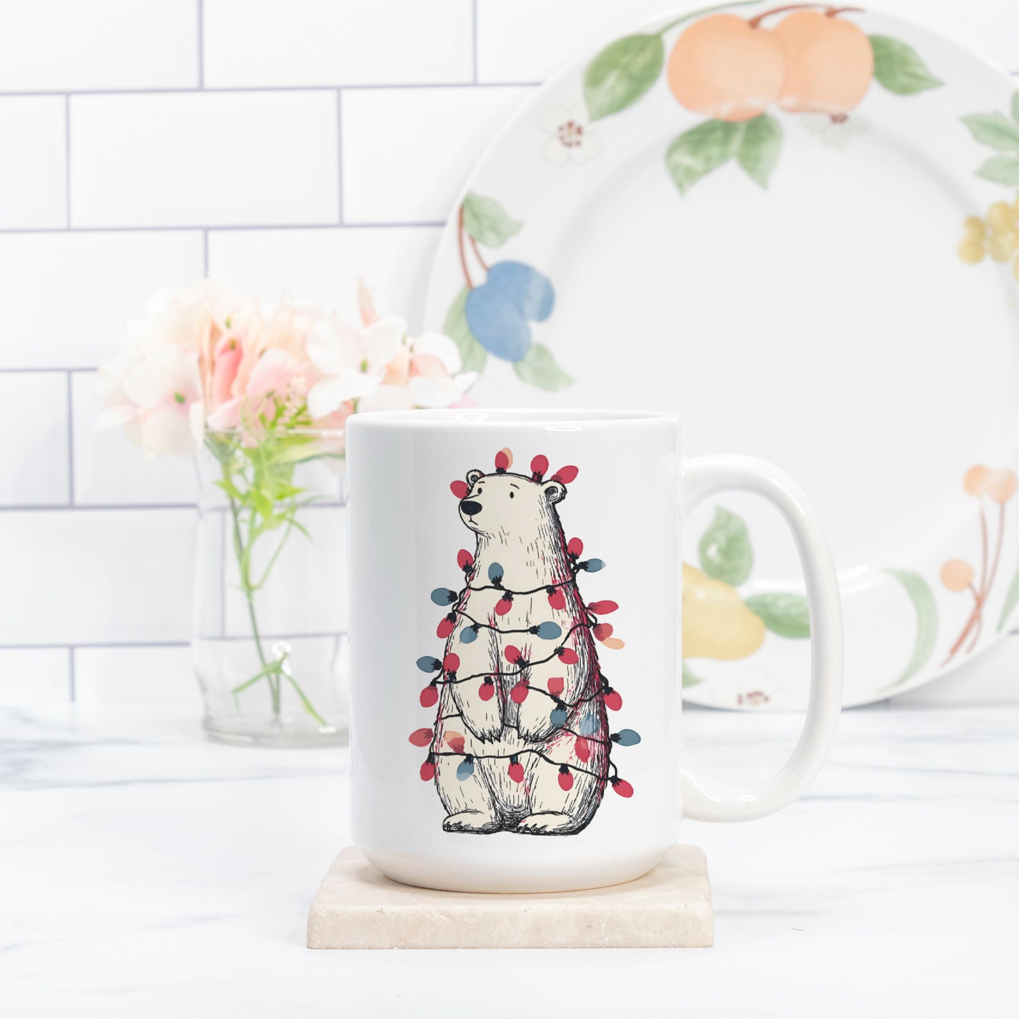 Polar Bear in Christmas Lights Mug Deluxe 15oz.