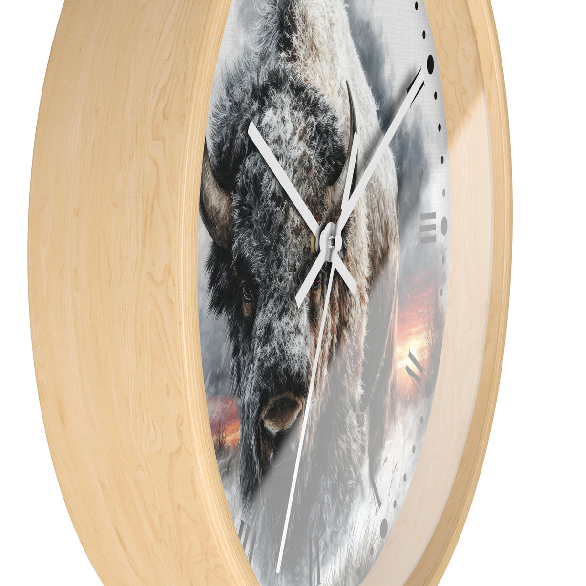 Winter Buffalo Wall Clock — Rustic Bison Decor