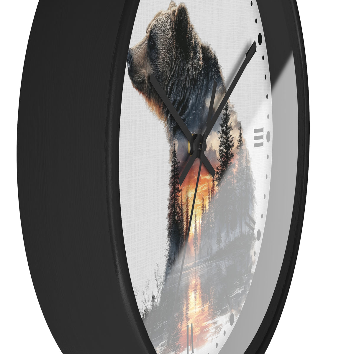 Bear Landscape Wall Clock — Rustic Wildlife Decor