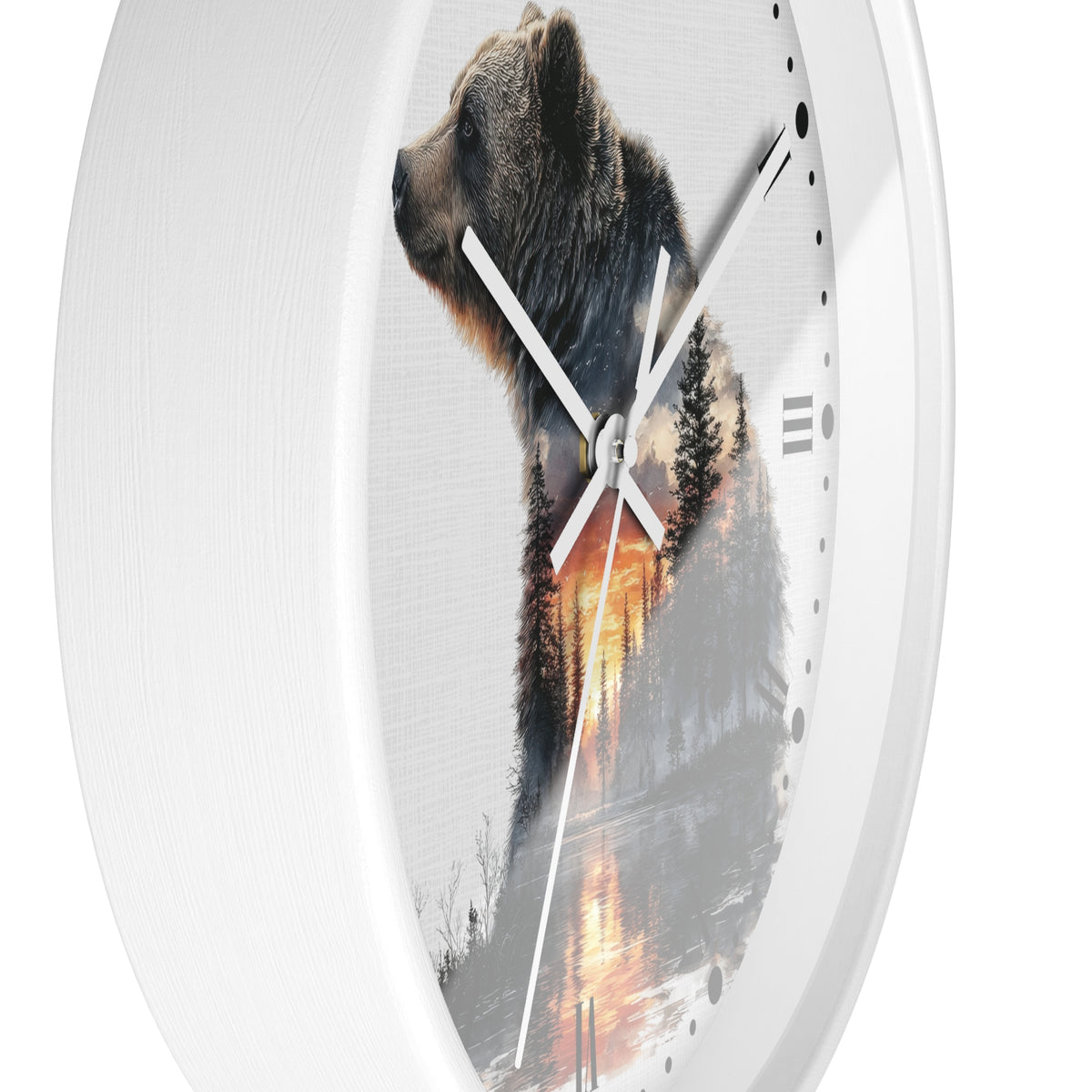 Bear Landscape Wall Clock — Rustic Wildlife Decor