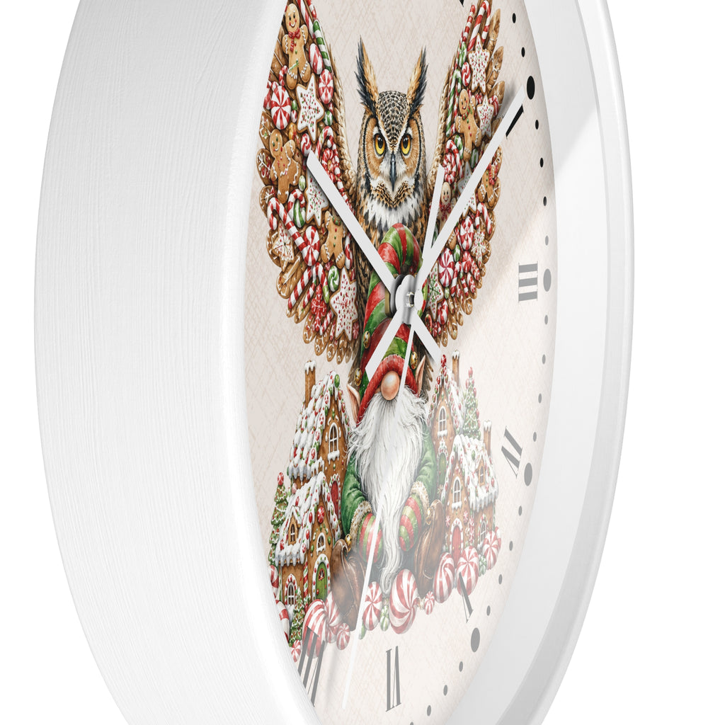 Christmas Owl &  Gnome Wall Clock – Festive Holiday Kitchen Decor