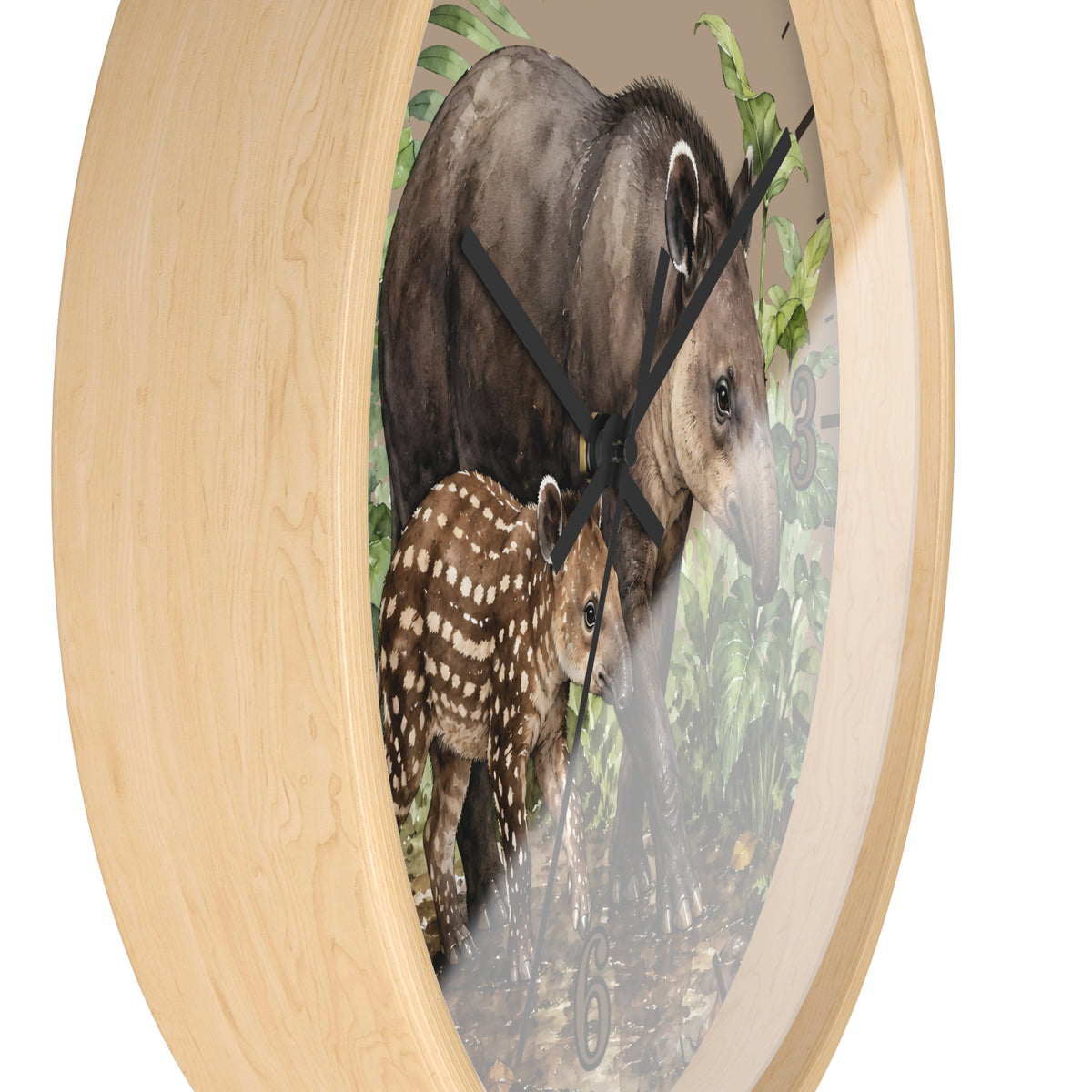 Baird's Tapir Family Wall Clock — Tropical Watercolor Jungle Nursery Decor