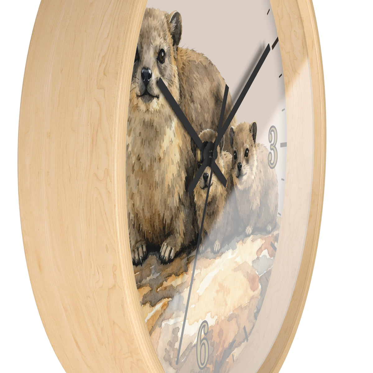 Rock Hyraxes Family Wall Clock — Watercolor Animal Decor