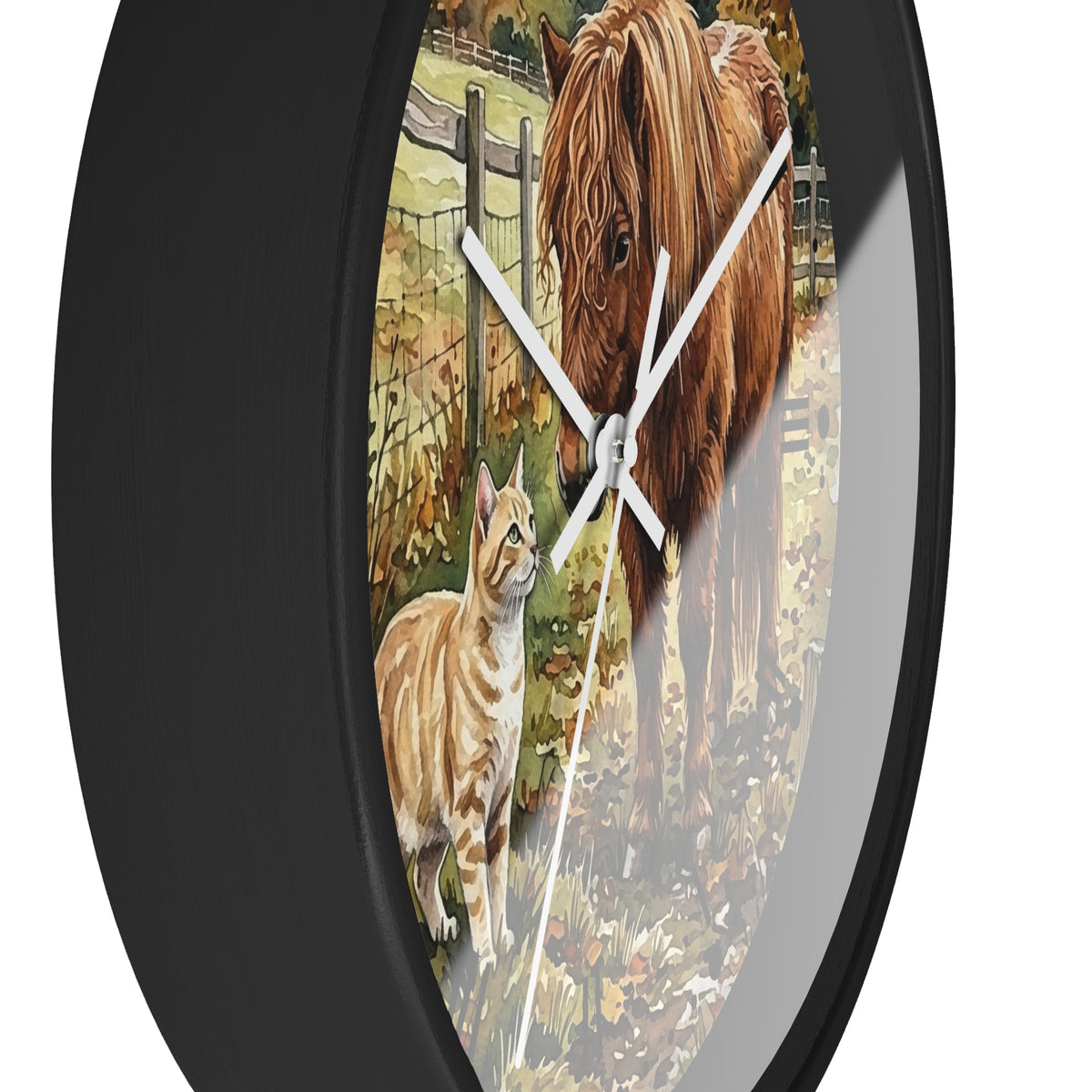 Pony and Tabby Cat Farmhouse Wood Wall Clock
