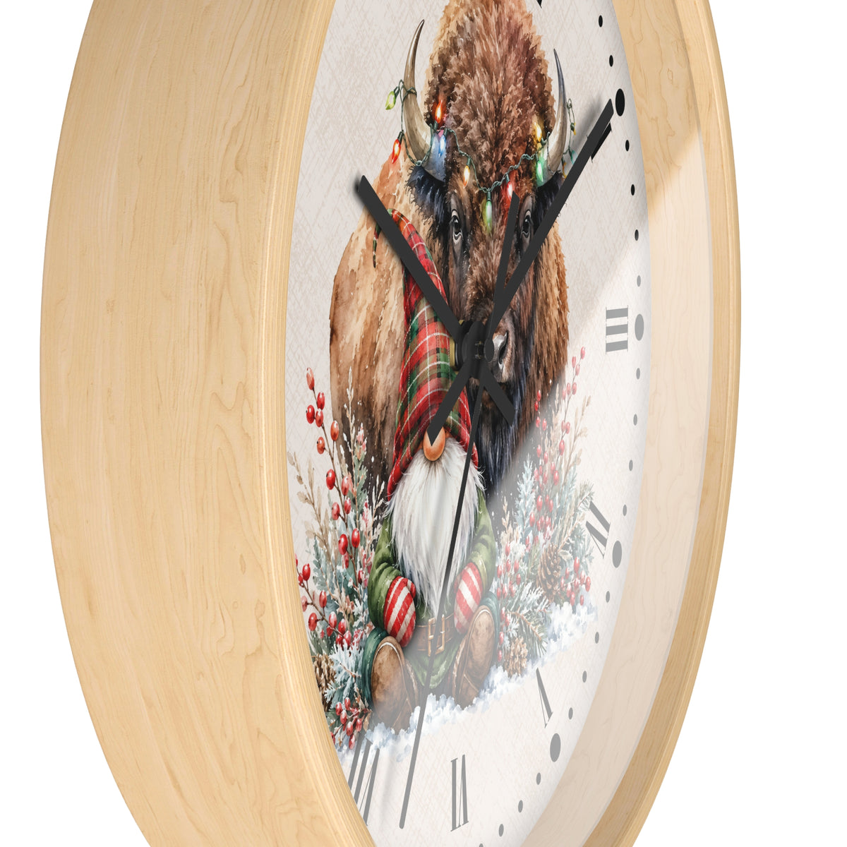 Christmas Buffalo & Gnome Wall Clock — Festive Holiday Home Decor