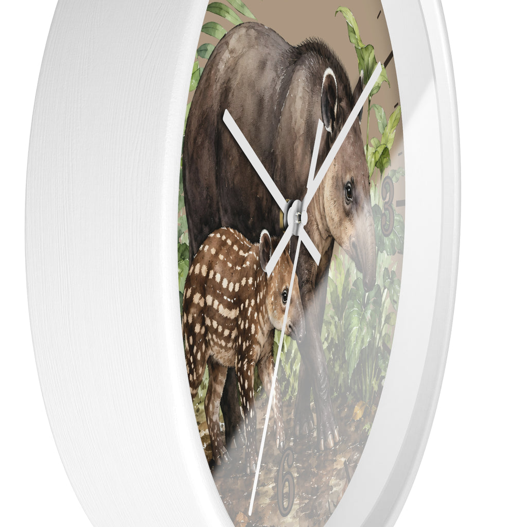 Baird's Tapir Family Wall Clock — Tropical Watercolor Jungle Nursery Decor
