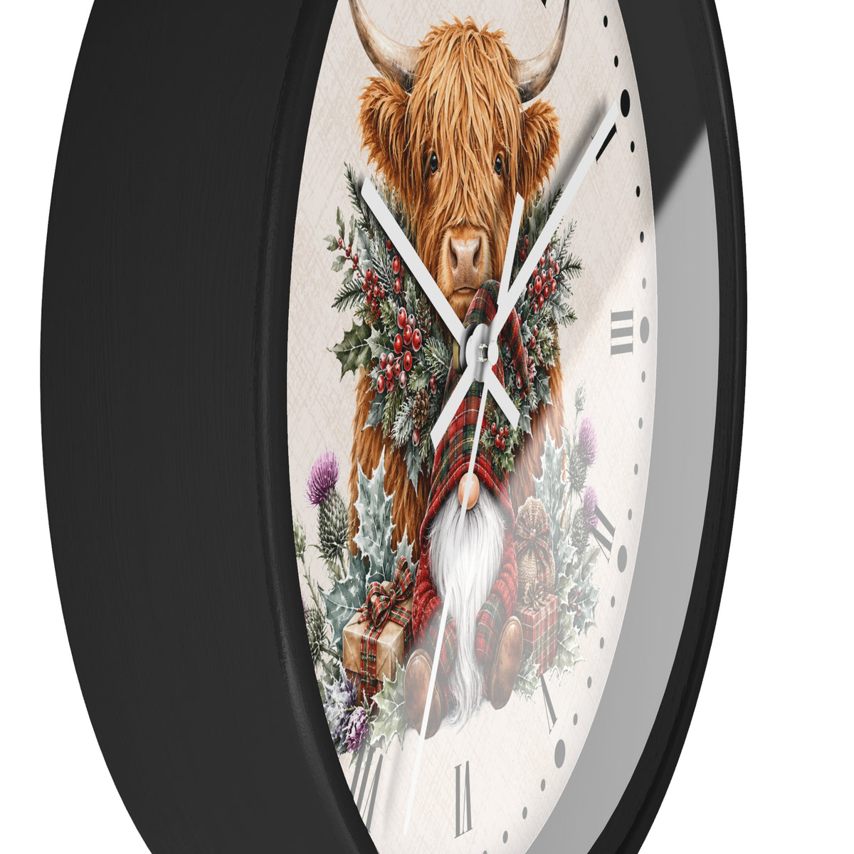 Highland Cow & Gnome Christmas Wall Clock — Festive Winter Home Decor