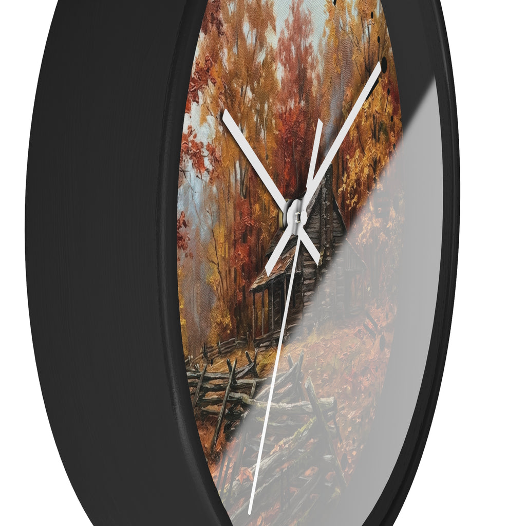 Rustic Autumn Cabin Wall Clock
